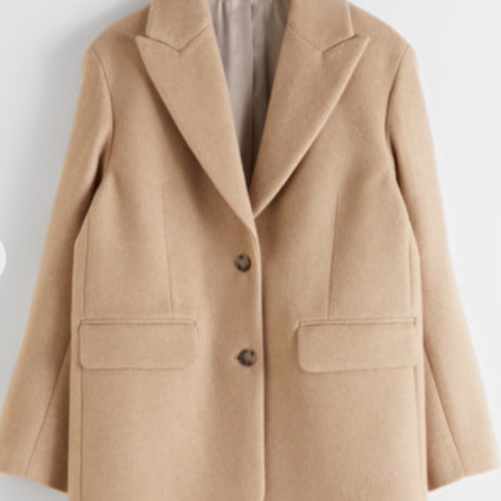 Oversized Wool Blend Blazer - Beige